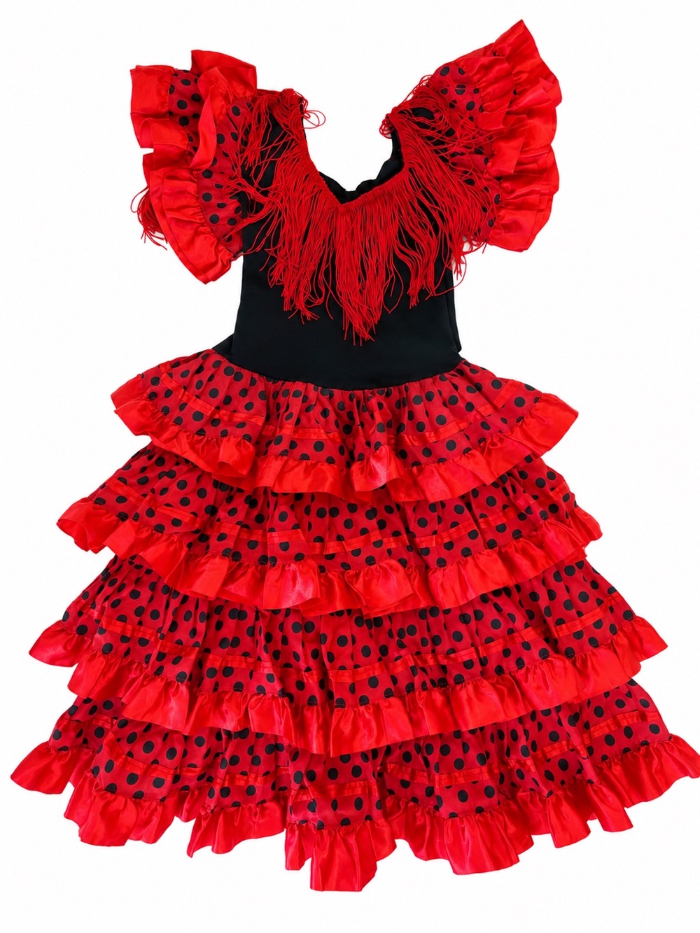 Girl Red & Black Ruffle Spanish Flamenco Ladybug 🐞 Dancer Costume Dress Size 6